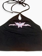 Forever 21 Vintage Y2K Halter Crop Top Black Butterfly picture