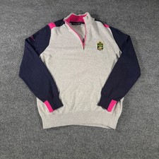 Glenmuir 1891 Golf Sweater Mens M Grey Navy Pink Cashmere Blend 1/4 Zip Crail picture