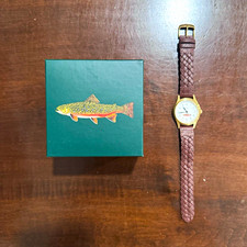 Timex J Crew Trout Dial Watch Brown Braided Leather Strap Gold Case Box picture