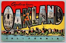 Postcard Large Letter Greetings From Oakland California CA Linen picture