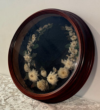 Antique Victorian Walnut Shadow Box Mourning Wreath Floral 20