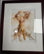Original Signed Rosie Coleman Figurative Female Nude Watercolor Painting Framed picture