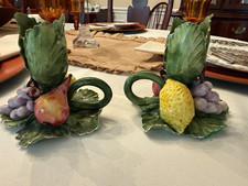 Rare set Vintage Italian porcelain hand built pair of candle holders. picture