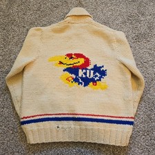 Vintage 60s Handmade Cowichan KU Jayhawks Kansas University Sweater Cardigan picture