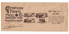 RARE Antique 1890s Sewing Pattern Ladies' Cuff & Collar Cosmopolitan No.1306 picture