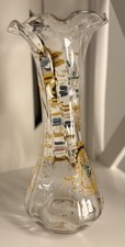 RARE Antique Bohemian Glass Vase, Enameled Hand Painted Victorian, Gilded picture
