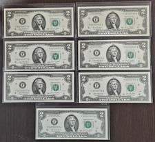 7x $2 Bills Fancy Serial Numbers–Binary 0 & 7 Radar,Repeater “Agent 007” Set UNC picture