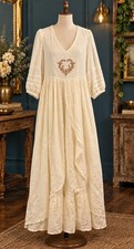 April Cornell Embroidered Layered Cotton Prairie Cottage White Nightgown NWT picture