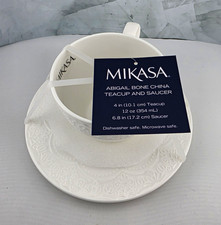 Mikasa Abigail Bone China Tea Cup & Saucer Set White 12 oz 2-Piece Dishwasher picture