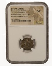 NGC VF Roman AE3/4 of Constantine I AD 330-346 CONSTANTINOPOLIS / VICTORY Rev. picture
