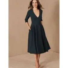 Anthropologie BHLDN Valdis Heavyknit Green V Neck Midi Length A Line Dress Sz 12 picture