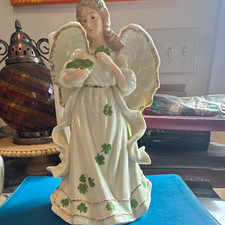 Vintage 2001 Roman Inc Musical Irish Angel Porcelain Figurine Shamrock Works picture