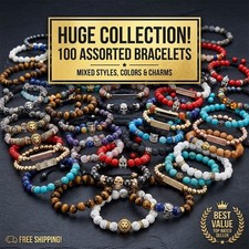 100 PCS Unisex Beaded Bracelets Bulk Mixed Natural Stone Charm Bracelet Jewelry picture