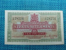 🇬🇧 Straits Settlements 10 Cents P-8b 14 Oct.  1919 VF+/XF banknotes 091826-10 picture