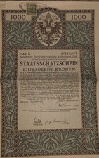 17 Austria 7th War Loan 1000 Kronen WWI Bond w/ Coupons Revenue Stamp #116397 picture