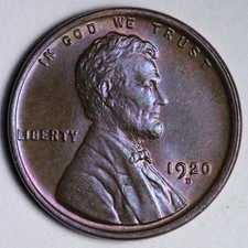1920-D Lincoln Wheat Cent Penny GEM BU UNCIRCULATED MS Toned E653 RXFT picture