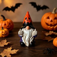 Halloween Middle Finger Gnome Statue with Skeleton 3.5 Halloween, Mutilcolor picture
