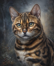 Golden-Eyed Spotted Tabby Cat in Bold Close-Up Portrait Print - 371281432 picture
