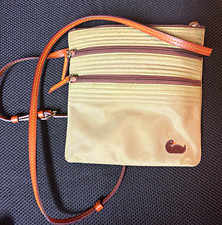 Dooney & Bourke Women’s Beige Crossbody Zip Bag Adjustable Strap Gold Pink picture