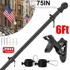 6FT Flag Pole Kit Heavy Duty Bracket Metal Pole With 2 Rotating Rings For Garden picture