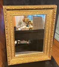 Antique 19th Century Giltwood Frame Gold Floral Hanging Wall Mirror 16x13in picture