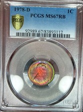 Gorgeous Toned 1978-D Lincoln Cent PCGS MS67RB Solo Top Pop None Finer See Video picture