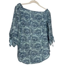 J. McLaughlin Natasha Silk Blend Tie Sleeve Top Blue Paisley Size XS Retail $168 picture