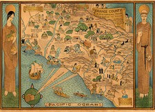 1922 Pictorial Historical Map Orange County California Wall Art Poster Vintage picture
