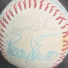 Tommy John signed  baseball along with Tommy lasorda don Sutton Johnny oates picture