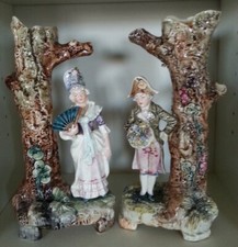 Pretty/Old Majolica PAIR of Art Nouveau Figural Vases in Nice Condition, Ca.1880 picture