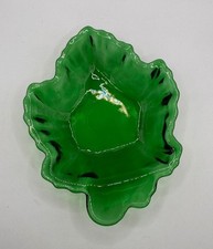 Emerald Green Glass Cabbage Leaf Bowl Ruffled Scalloped Candy Dish picture