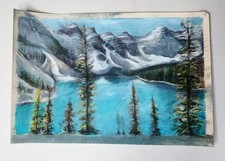 Original Mountain Lake Pastel Landscape 18x12 Sanded Paper OOAK Unframed picture