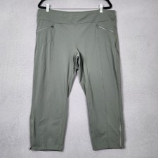 Athleta Metro Straight Capri Pants Womens XL Green Cropped Stretch Zip Pockets picture