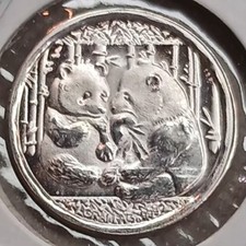 Two Adorable Pandas on a 0.999 Silver 1 Gram Mini Silver Round. CMC Mint picture