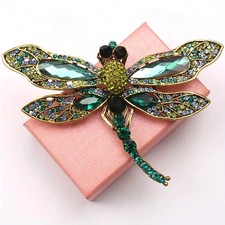 Vintage Green Rhinestone Dragonfly Brooch Pin Fashion Gift Men Women New picture