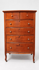 Antique Wood Chest of Drawers 6 Drawer Bowed Front Casters Federal Style Dresser picture