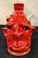TIM WHITTEN Southern Primitive Folk Art Pottery Smirking Red Devil Face Jug picture