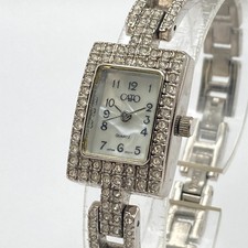Cato Women's Tank Watch Silver Tone Crystals Bling MOP Dial New Battery 7.25
