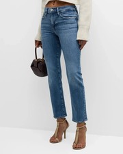 FRAME Le High Straight Ankle Jeans Women's 25 Daphne Blue Button Zip Closure picture