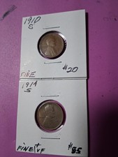 1910-S & 1914-S LINCOLN CENT. FINE CONDITION. LOW MINTAGE. KEY DATES picture