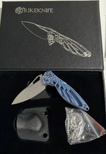 Rike Mini Hummingbird Folding Knife Blue Titanium Handle Rose Damascus new  picture