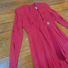 Vintage Brioche California Red Dress Long Sleeve V Neck Midi Women's Size 7/8 picture