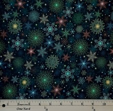 Cotton Merriment Snowflakes Christmas Winter Teal Fabric Print by Yard D401.76 picture