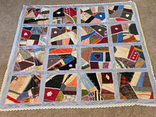 Antique Crazy Silk & Velvet Quilt Patchwork Embroidery Hand Quilted picture