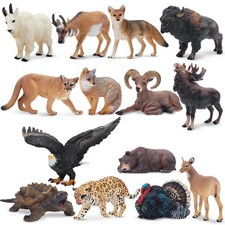 Toymany 14pcs Mini North American Animal Figurine Realistic Collectible  Toy Set picture