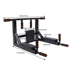 Multifunctional Wall Mounted Pull Up Chin Up Bar Dip Station Power Rack Black picture