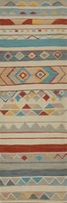 Ivory Geometric Kilim Handwoven 9' Runner Rug 2x9 ft Oriental Carpet picture