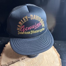 ⁠Vintage Harley Davidson Trucker Hat Genuine AmericanMotorcycles Black Snapback⁠ picture