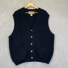 Vintage IVY CREW Cardigan Sweater Vest Men's Large Navy Blue Ribbed Knit picture