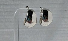 Vintage Monet Silver 925 Chunky Hoop Patented Signed Omega Back Pierced Earrings picture